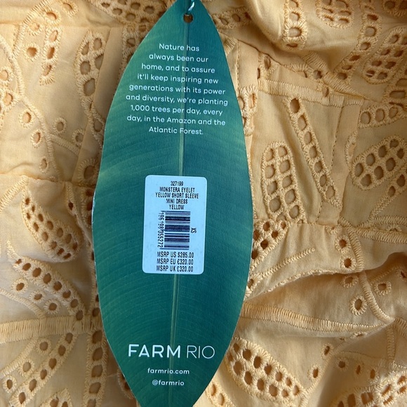Farm Rio Monstera Yellow Eyelet Puff Sleeve Mini Dress - Picture 5 of 12